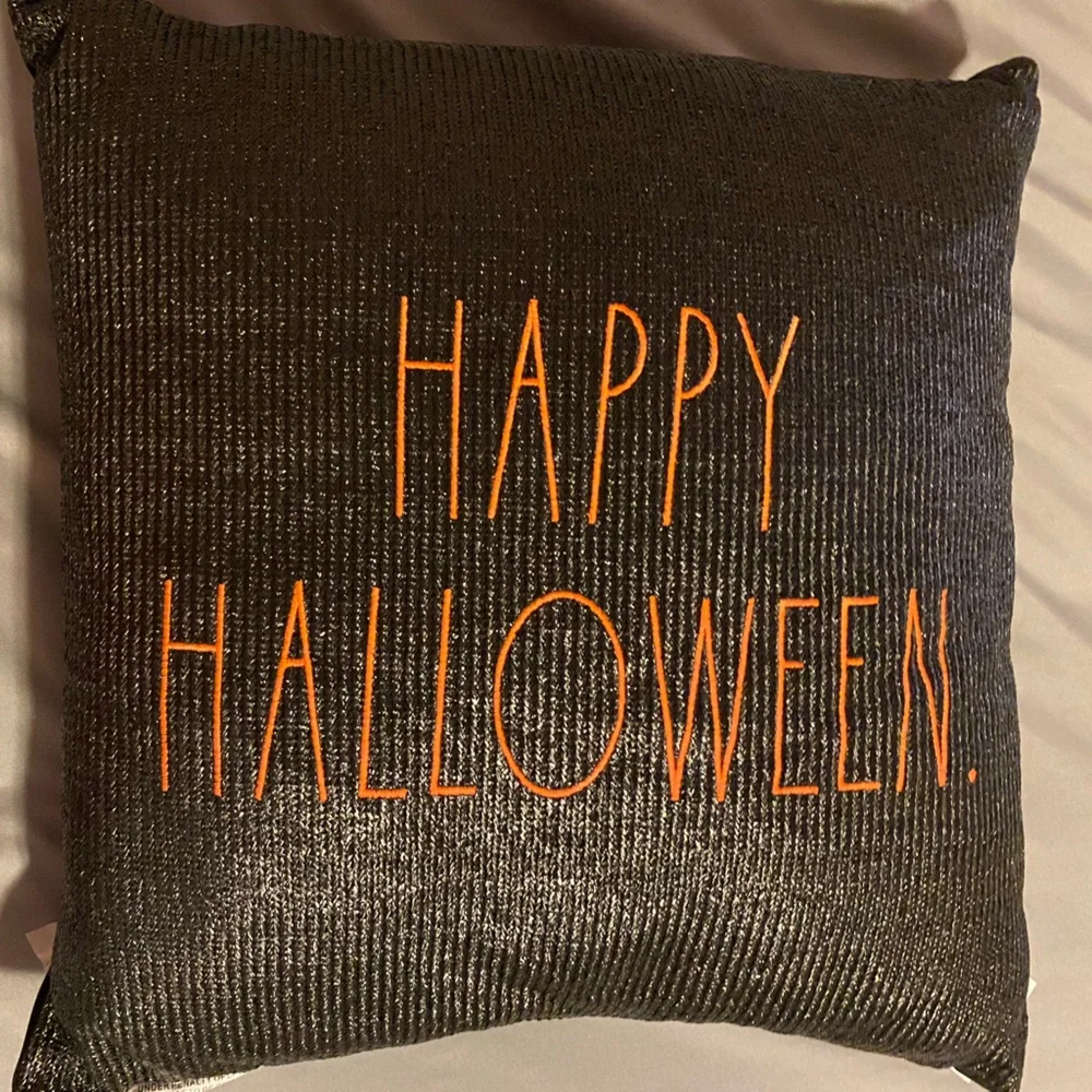Rae Dunn Halloween Pillow - Black with Orange Text